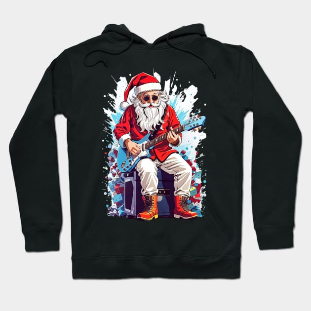 Santa Claus Playing Guitar Hoodie by Electric Tone